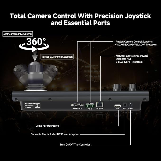 TONGVEO NDI PTZ Camera &amp Joystick Controller Bundle: 30X Optical Zoom 1080P 60fps AI Auto-Tracking Camera with 5'' LCD Screen Preview Controller Supports PoE SDI HDMI USB for Church &amp Live St