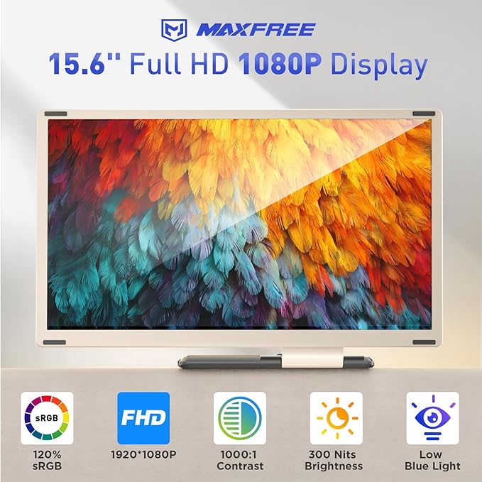 Maxfree S6 Laptop Screen Extender 15.6'' 1080P FHD Monitor Extender 11 Display Modes Plug &amp Play Detachable Screen Triple Monitor for Laptop 13-17.3 Compatible with Mac/Windows/Android/Swit