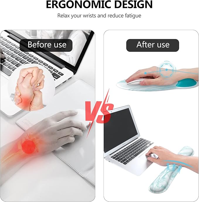 iLeadon Keyboard Mouse Pad Set Large Gaming Mouse Pad + Keyboard Wrist Rest + Mouse Pad with Wrist Support + Coaster Easy Typing Pain Relief 4in1 Desk Mat Set for Home Office Teal Turqoise Marble