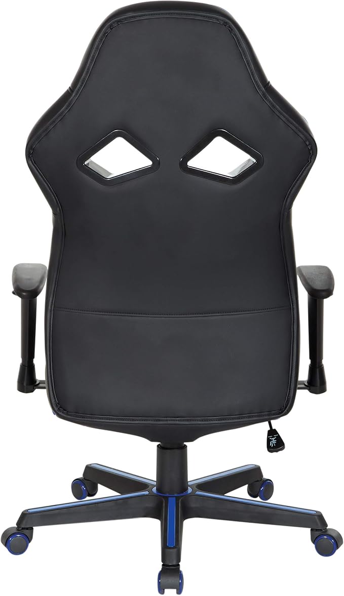 OSP Home Furnishings Vapor Ergonomic Adjustable High Back Faux Leather Gaming Chair with Coil Spring Seat and Integrated Cooling Airflow Blue Accents
