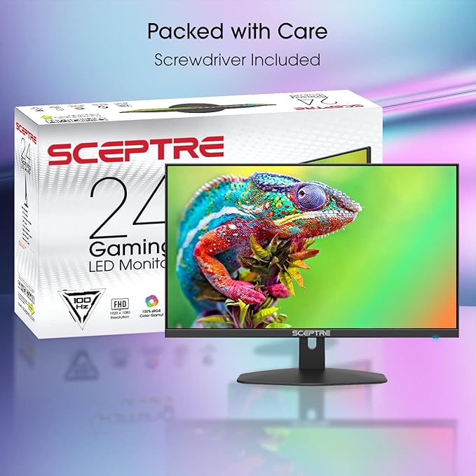 Sceptre New 24-inch Gaming Monitor 100Hz 1ms DisplayPort HDMI x2 100% sRGB AMD FreeSync Build-in Speakers Eye Care Frameless Machine Black 2025 (E248W-FW100T)