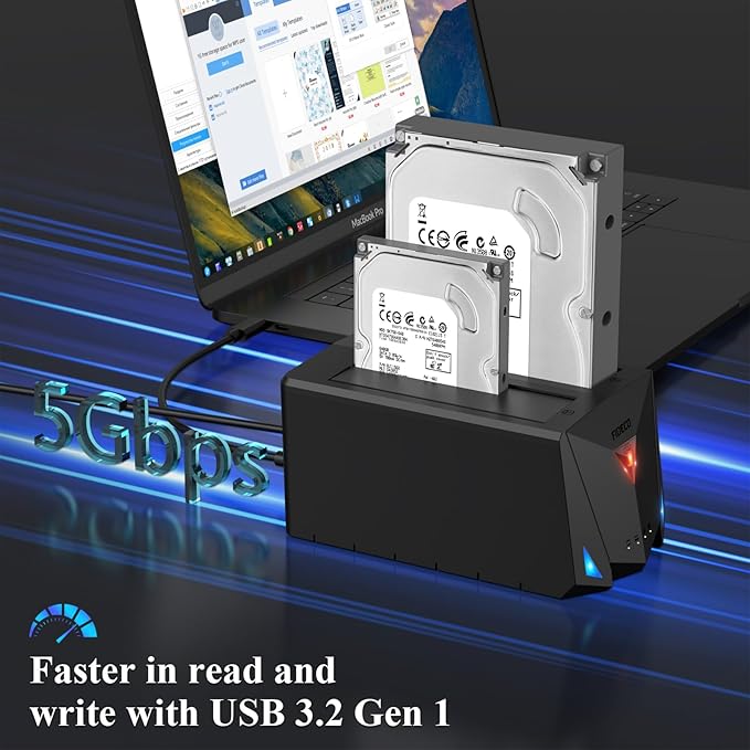 FIDECO USB 3.2 Gen 1 to Hard Drive Docking Station Hard Drive Dock for 2.5 or 3.5 inch SATA I/II/III HDD SSD with Hard Drive Duplicator/Offline Clone Function and 2 USB Cables Support UASP
