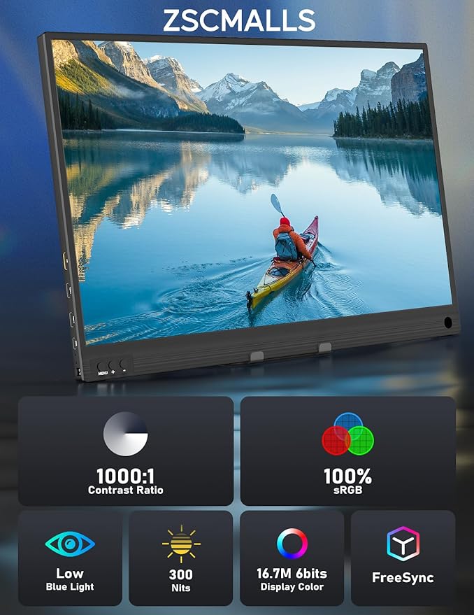 ZSCMALLS Portable Monitor 15.6 1080P FHD Laptop Monitor USB-C HDMI Computer Display IPS Second Screen Laptop Extended Screen for PC Phone Mac Xbox PS4/5 Switch