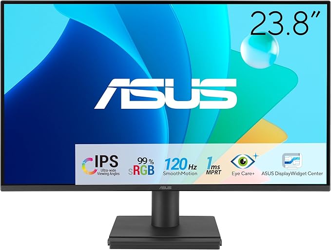 ASUS EyeCare VA249HG 24 Full HD Monitor Frameless Flicker-Free Blue Light Filter Adaptive-Sync 120Hz MPRT 1ms 16:9 IPS Panel 1920x1080 Vesa 100x100 HDMI D-Sub