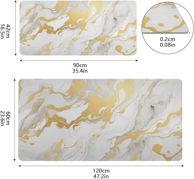 Mouse Pad Desk Mat Leather Desk Pad Large Gaming Desk Cover Protector Mat for Keyboard Computer Laptop Office Waterproof 35.4 x 16.5 Inch Marble White and Luxury Gold