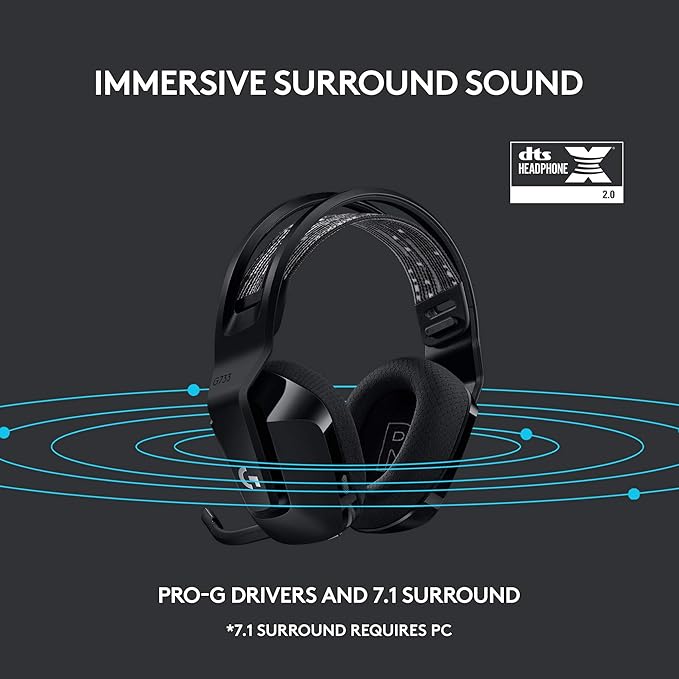 Logitech G733 Lightspeed Wireless Gaming Headset Suspension Headband Lightsync RGB Blue VO!CE Mic PRO-G Audio – Black Gaming Headset Wireless PC PS5 PS4 Switch Compatible