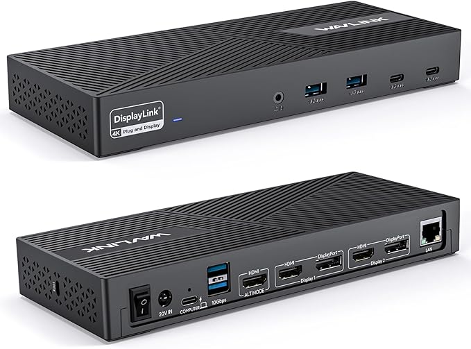 WAVLINK USB-C Triple Monitor Docking Station 3 *4K@60Hz for MacBook M1/M2/M3/M4/M5 &amp Windows – 100W PD 3×HDMI/2×DisplayPort 6x10Gbps USB Ports Gigabit Ethernet Ideal for Workstation &amp Hom
