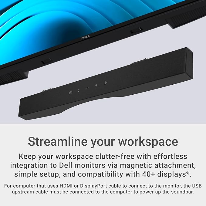 Dell Pro Premium Conferencing Soundbar - SB725 - Controls End/Call/Volume Down/Volume Up/MS Teams LED Status Indicator Wired AI-Based Noise Cancellation Superior Audio Experience