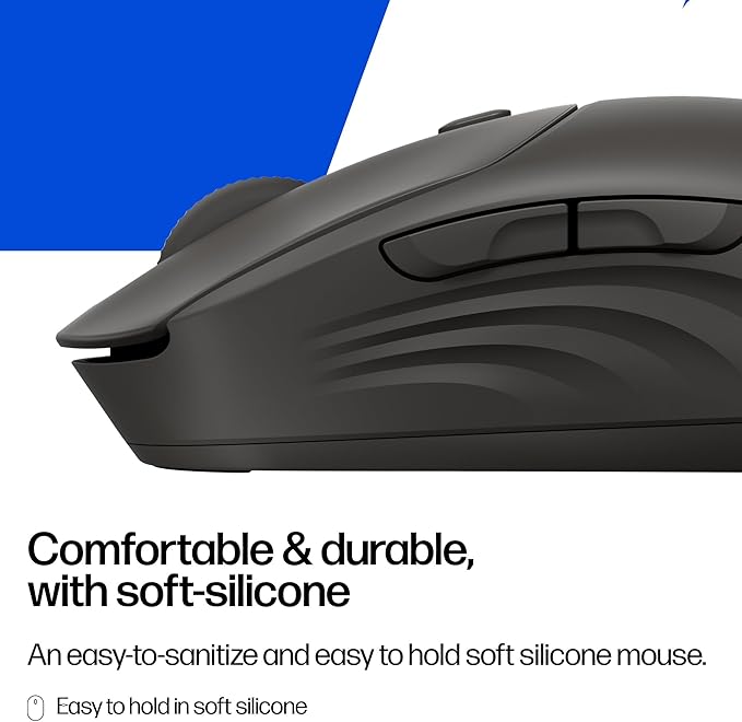 HP 400 Quiet Wireless Mouse Dual Bluetooth &amp 2.4GHz Soft Silicone Quiet Clicks Microsoft Wheel 24-Month Battery 6000 DPI Ambidextrous Eco-Friendly Design Multi-OS Black