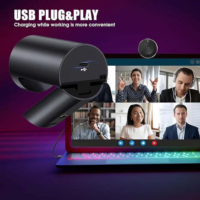 4K Webcam UHD CMOS Sensor Noise Canceling Mic AI Autofocus Adjustable FOV Built-in Privacy Cover Works for Teams Zoom Google Meet PC/Mac/Laptop/MacBook/Tablet