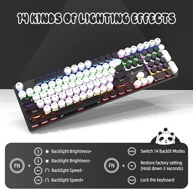 Typewriter Style Retro Wired Mechanical Gaming KeyboardVintage Steampunk Keyboard with Rainbow Backlit104-Key Red Switch Cute Keyboard with Number PadRound Keycaps Computer Keyboard for Win/Mac