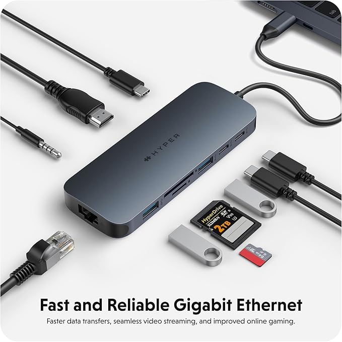 HyperDrive Next 10 Port USB C Hub for Mac PC and Chromebook with 4K60Hz HDMI 2 USB-A USB-C Hub 10Gbps 140W Power Delivery SD &amp microSD Card Reader Ethernet 3.5mm Audio Ports