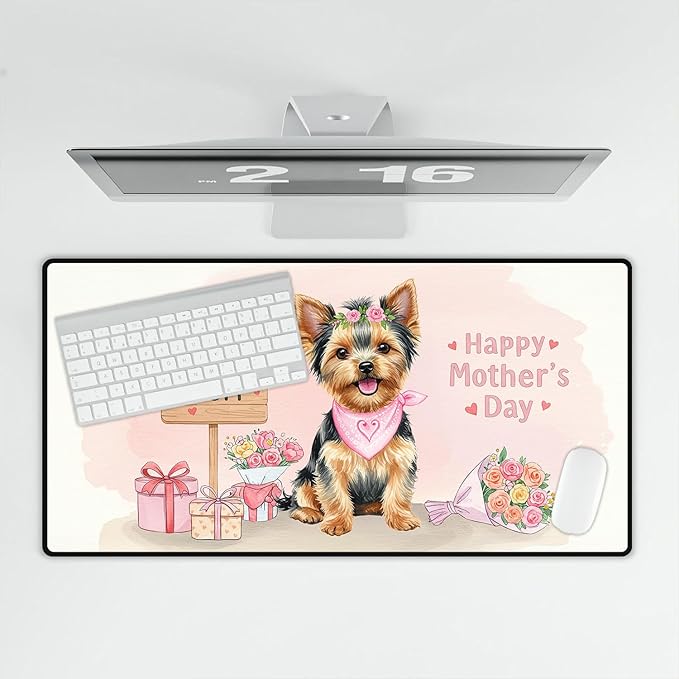 Happy Mother's Day Yorkshire Terrier Love Dog Mom Heart Flower Desk Mat Full Keyboard Mouse Pad Yorkie Dog Lover Gifts Large Mousepad 12004