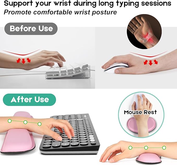 Excel Cheat Sheet Mouse Pad Set | 3-Piece XXL Ergonomic Desk Mat with Wrist Rest for Office &amp Gaming(Blush)