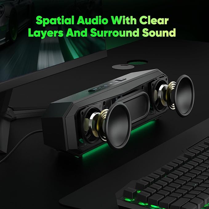 INGA Bluetooth Computer Speakers USB Powered PC Speakers Dual Gaming and Music Modes Plug-and-Play Colorful LED Lights Compatible with Desktops Laptops Phones and Tablets