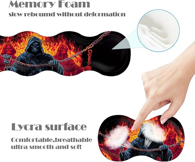 Ergonomic Keyboard Wrist Rest &amp Mouse Pad Wrist Rest SetXL Gaming Desk Mat 31.5x 11.8Non-Slip BaseMemory FoamEasy Typing Pain Relief for Office &amp HomeSkull with Flames