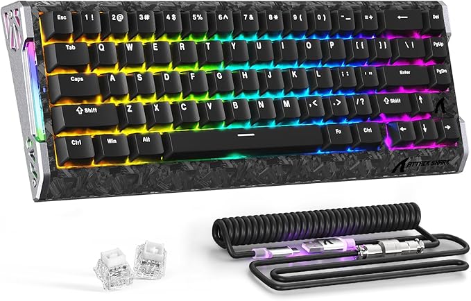 ATTACK SHARK R68 HE Carbon Fiber 8000Hz Rapid Trigger Keyboard 0.005mm RT Accuracy 68 Keys Wired Gaming Keyboard with Magnetic Switch Adjustable Actuation Snap Tap RGB Lighting for PC/Mac Black