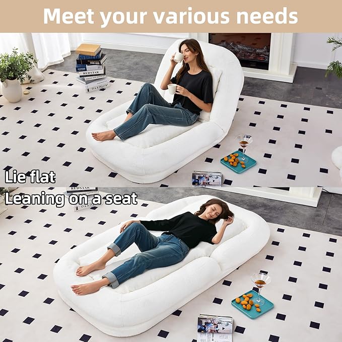 Folding Floor Lounge Chair - 5-Position Adjustable Sofa Chair for Gaming &amp Meditation Plush Ergonomic Support Portable Foldable Design for Living Room Apartment Small Space (Beige)