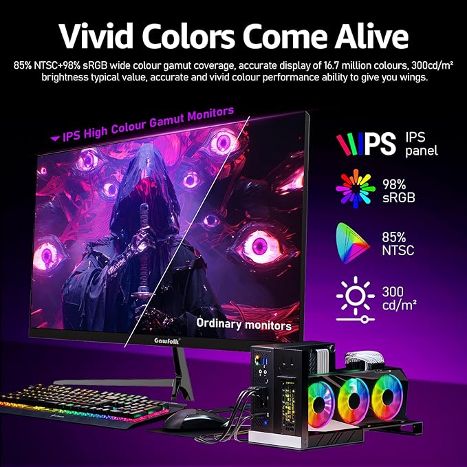 Gawfolk Gaming Monitor 27 inch QHD IPS PC Screen 120Hz 2K (2560×1440P) Ultra-Thin Zero Frame Computer Display for Home Office Business DP HDMI Wall-Mounted