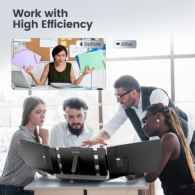 Teamgee 14 Laptop Screen Extender FHD 1080P IPS Triple Portable Monitor for 13''-17 (Diagonal) Laptop HDMI/USB-A/Type-C Plug &amp Play Built-in Speakers &amp Adjustable Stand for Mac/Wins/Andr