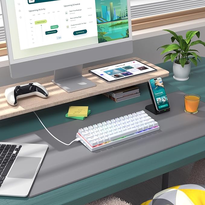 Pauroty 60% Wireless Creamy Keyboard Triple Mode 2.4G/USB-C/Bluetooth Gaming Keyboard RGB Backlit Linea Red Switches Creamy Sounding 61 Keys Rechargeable Mini Wireless MechanicalKeyboard