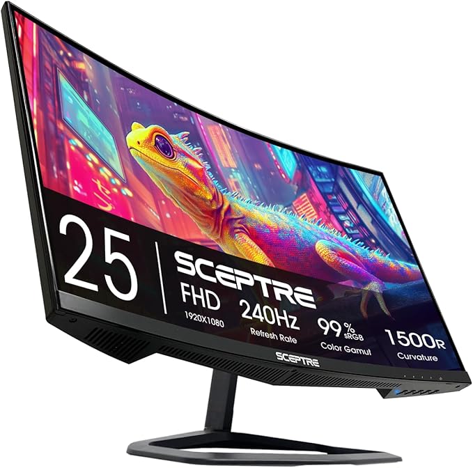 Sceptre New Curved 24.5-inch Gaming Monitor up to 240Hz 1080p R1500 1ms DisplayPort x2 HDMI x2 Blue Light Shift Build-in Speakers Machine Black 2025 (C255B-FWT240 Series)