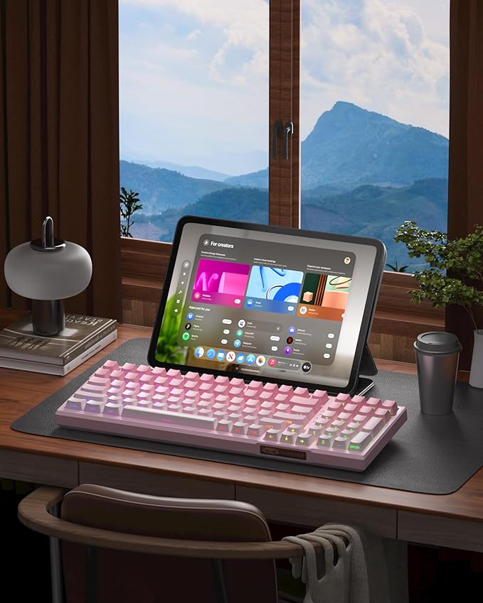 MageGee SKY98 Wireless Gasket Mechanical Gaming Keyboard 96% Hot Swappable RGB Custom Creamy Keyboard with 5-Layer Sound Padding BT/2.4G/USB-C Side Printed Keycaps (Pink&ampWhite Violet Switch)