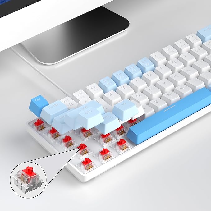 MageGee Portable 60% Mechanical Gaming Keyboard MK-Box LED Backlit Compact 68 Keys Mini Wired Office Keyboard with Red Switch for Windows Laptop PC Mac - Sky Blue