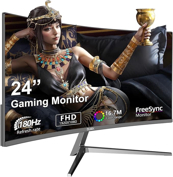 24 Inch Curved Gaming Monitor 180Hz Immersion MPRT 1ms99% sRGB HDR FHD1080P Computer Monitor FreeSync HDMI DP PortsFrameless HDR10 Eye Care VESA Mount75*75mm Ideal for Gaming Work