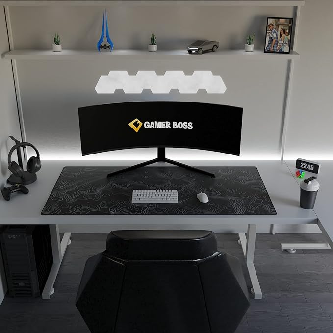 Gamer Boss - Gaming Mouse Pad - 60 x 30 Inches - 4mm Thick with Stitched Edges Non-Slip Rubber Base Premium Cloth Mousepad Desk Mat for Laptop Keyboard Computer &amp PC (Giga Topographic)