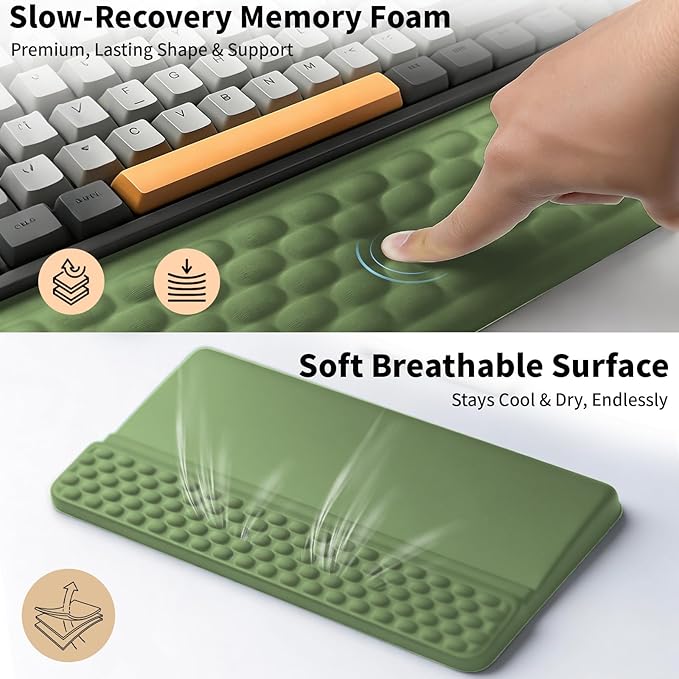 Wrist Rest with Keyboard Stand Computer Wrist Support Pad Ergonomic Keyboard Riser Hand Rest Soft Memory Foam Cushion Holder Gaming Typing Desk Accessories for Office Home School（Green）