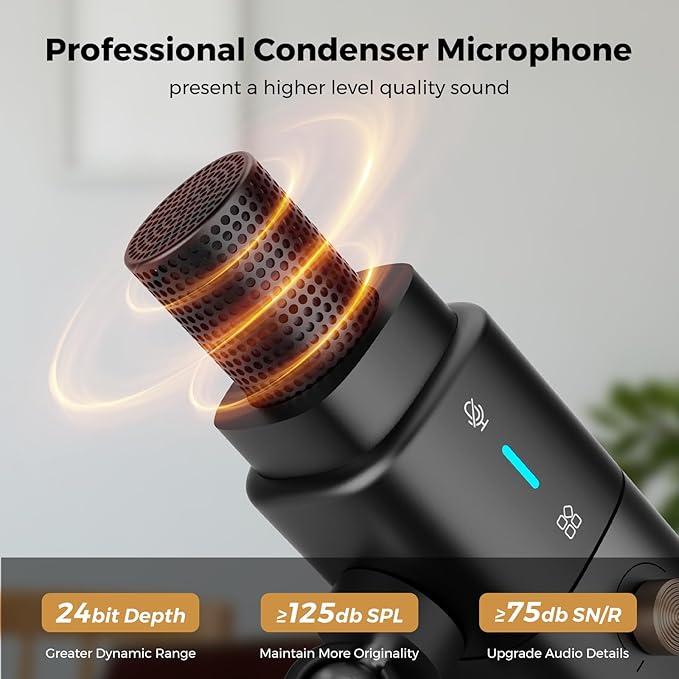 NearStream AM25X Gen2 XLR/USB Condenser Microphone with Noise Canceling/Volume Control/Headphone Jack/Mute Podcast Microphone for PC/Audio Mixer Desktop Mic for Stream/Podcast/Gaming/Music Record