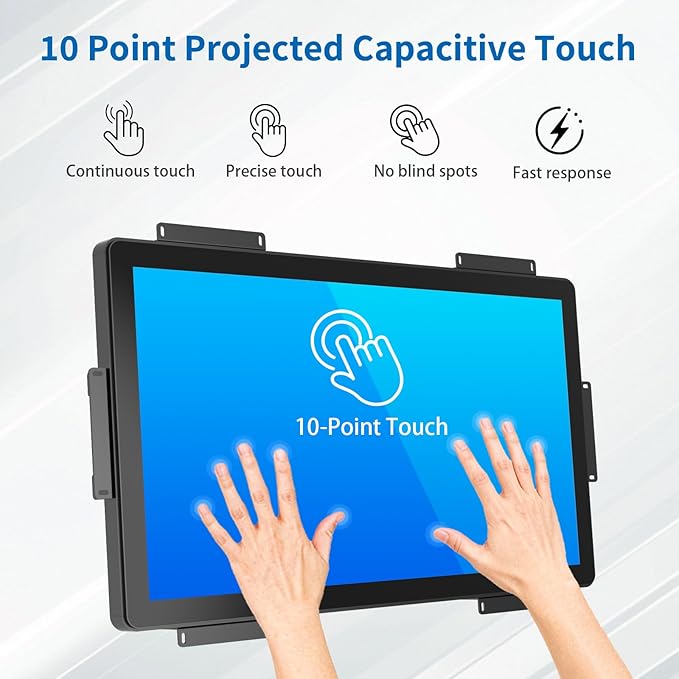 27 Inch Open Frame Touch Monitor PCAP 10-Point Touch Industrial Touchscreen Monitor with HDMI/VGA/DVI Interface Active Matrix TFT LCDLED Backlight with VESA Mount