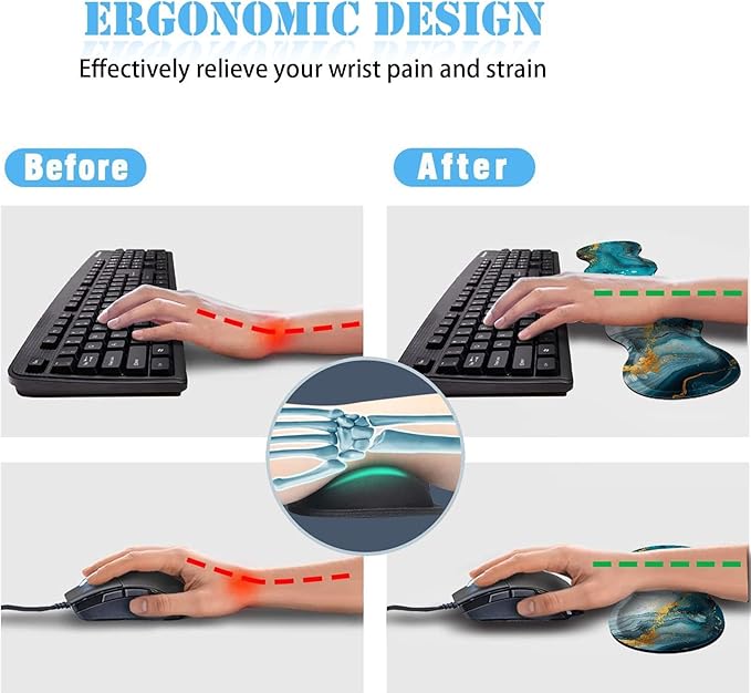 Keyboard Wrist Rest+Mouse Wrist Pad+Desk Pad SetMemory Foam Ergonomic Easy Typing Pain Relief for Computer Laptop Office Home - Marble