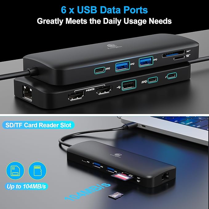 Laptop Docking Station Dual Monitor 2 HDMI 11-in-1 USB C 4K/60Hz Dual Display Dock1Gbps Ethernet 100W USB C PD Port 5 USB A/C Ports SD/TF Card Slot for Dell HP Lenovo Surface(Black)