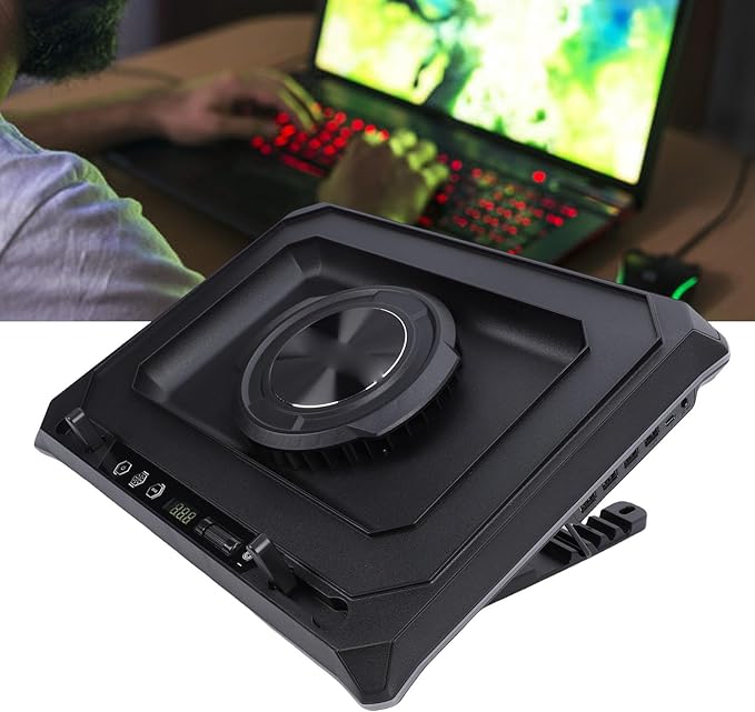 Asixxsix RGB Gaming Laptop Cooling Pad Industrial Grade Fan with 5.5 Inch Powerful Cooling 7 Colors 10 Lighting Modes Height Stand for 15.6-19 Inches Laptops