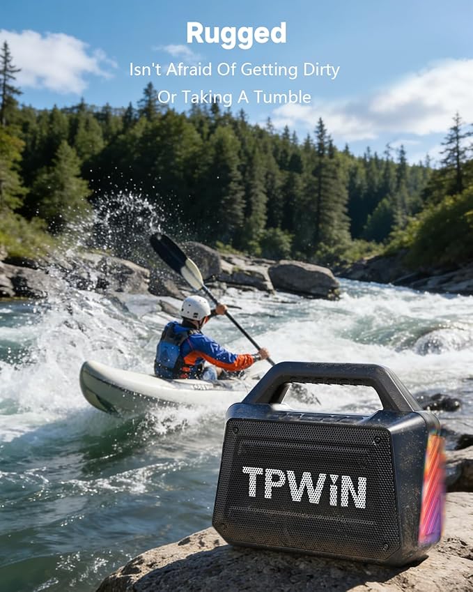 Bluetooth Speaker - 80W Loud Rugged Outdoor Speakers IPX6 Waterproof 20H Playtime Deep Bass Lightshow TWS BT 5.3 Wireless Portable for Travel Hiking Camping Beach Pool - Black