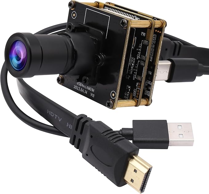 ELP 4K USB HDMI Camera Module Night Vision PC Camera for Computer Monitor with Simultaneous 2X Digital Zoom and 8mp Resolution Ideal for Security and Laser Engraver Applications