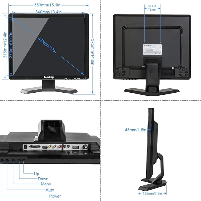 17 Touch Screen 1280x1024 Support HDMI VGA AV USB BNC 10 Capacitive TFT LED Monitor for PC Laptop Xbox PS5 PS4 Switch POS Systems Built-in LoundSpeakers