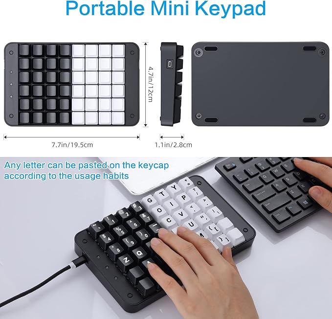 Koolertron One Handed Mechanical Gaming Keyboard 48 Keys Fully Programmable Mini USB Macro Keyboard with Red Switch for Gamers/Designers/Video Editor