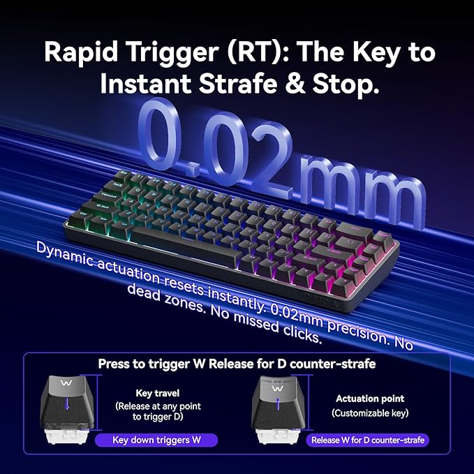 DIERYA DK68-C 60% Gaming HE Keyboard Magnetic Switch Hot Swappable Rapid Trigger Adjustable Actuation 8000Hz Polling Rate RGB Backlit Compact 68 Keys for Windows PC Wired Black