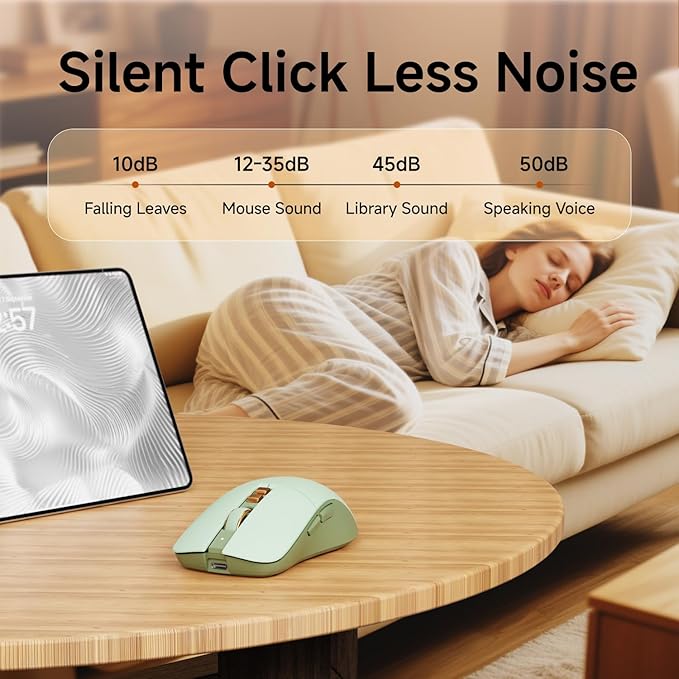 EWEADN G309 Wireless Computer Mouse2.4G&ampBluetooth Ergonomic Cordless Mice with 4000 DPI5 Adjustment LevelsCute and Portable Mouse for Laptops PC and More7 Buttons Office USB Mice-Green