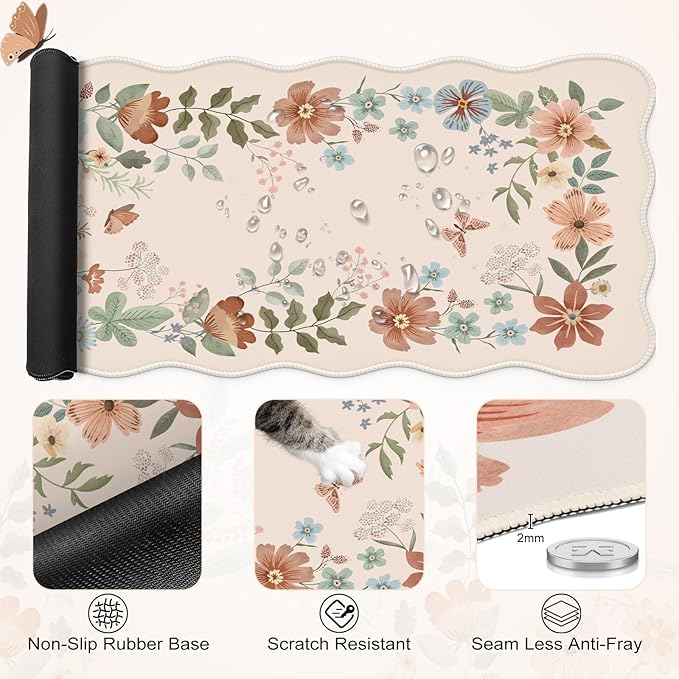 iLeadon Floral Mouse Pad Sets with Wrist SupportCute Ergonomic Keyboard Mat for DesktopExtra Large Big Desk Pad Mouse Mat+Cup Coaster with Non-Slip Base for Women Home Office