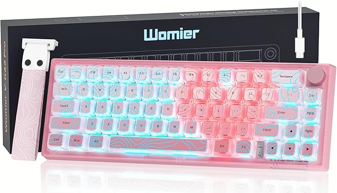 Womier 60% Percent Keyboard Pink Mechanical QMK/VIA Creamy Gaming Keyboard Topographic Hot Swappable Gasket Mount RGB Wired Key Board &amp Translucent Keycaps(VK66 PRO)