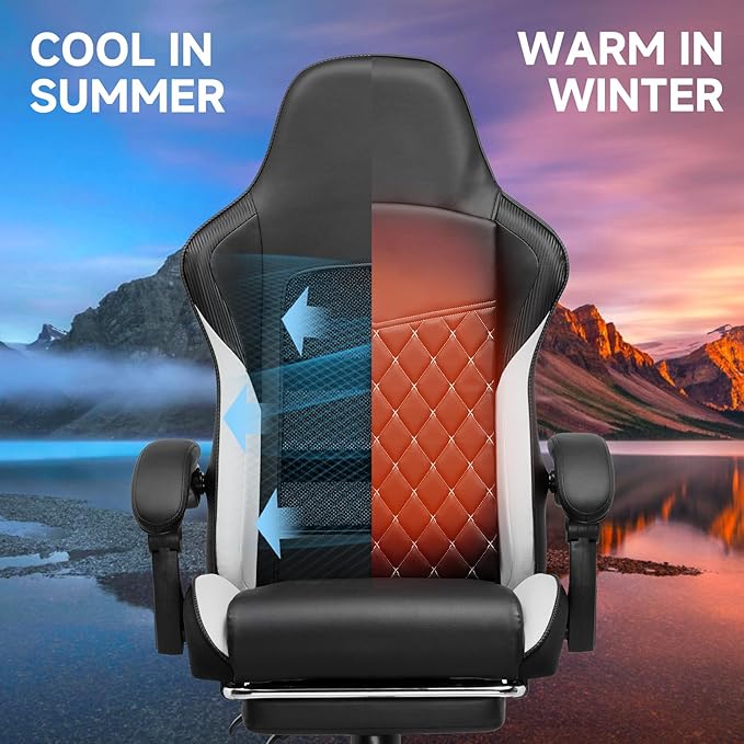 GTPLAYER Gaming Chair High Back Leather Computer Game Chair with Footrest Ergonomic Height Adjustable Office Chair with Removable Cover and Lumbar Support for Gaming and Work (WTwith Leather Cover)