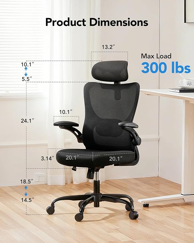 HUANUO Ergonomic Office Chair High Back Computer Desk Chair with Adjustable Lumbar Support and Headrest Comfy Gaming Chair with 3D Armrests Home Office Rolling Chair Max Load 300 lbs