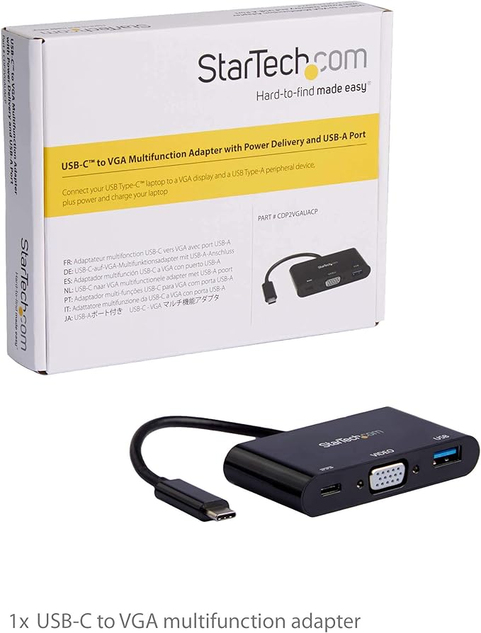 StarTech.com USB-C VGA Multiport Adapter - USB-A Port - with Power Delivery (USB PD) - USB C Adapter Converter - USB C Dongle