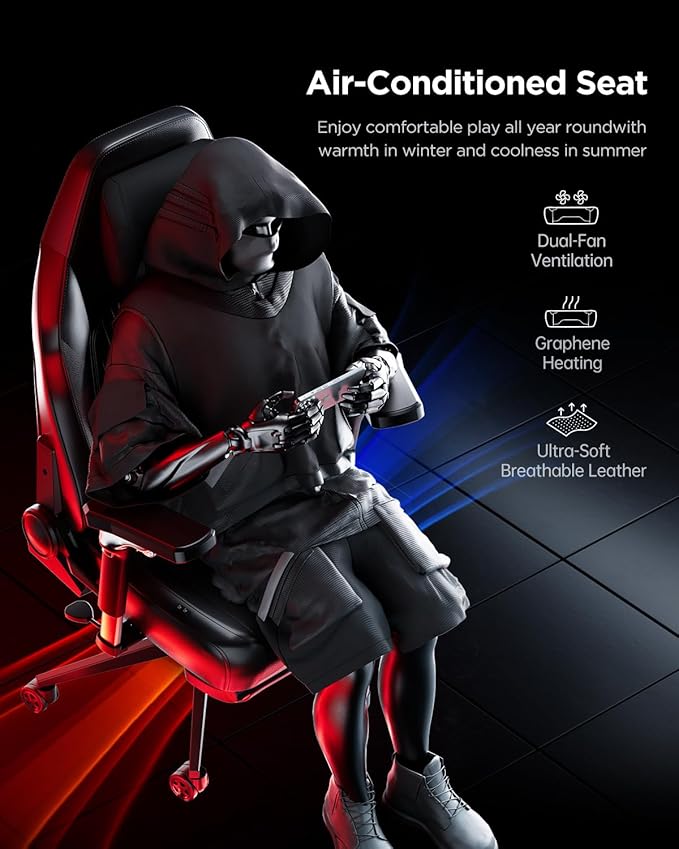 AutoFull M6 Gaming Chair Ergonomic Office Chair with Ventilated Heating AUTO Dynamic Tracking Lumbar Support 6D Adjustable Armrests and Footrest (Black)