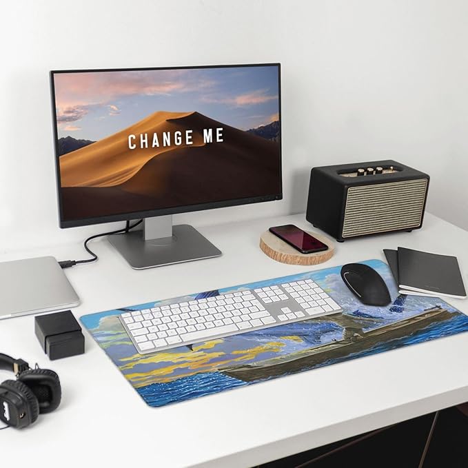 Old Man Blue Marlin Billfish Sportfishing Mar Gaming Mouse Pad Large 16x29.5 Inch - Non-Slip Desk Mat with Stitched Edges Durable Textured Rubber Base for Gaming