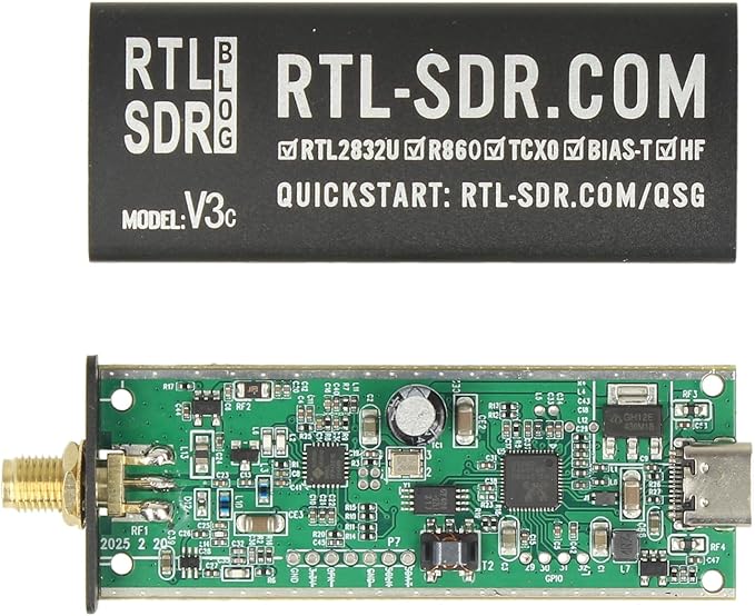 RTL-SDR Blog V3 R860 RTL2832U 1PPM TCXO SMA Software Defined Radio (Dongle Only) (Black) (USB-C)